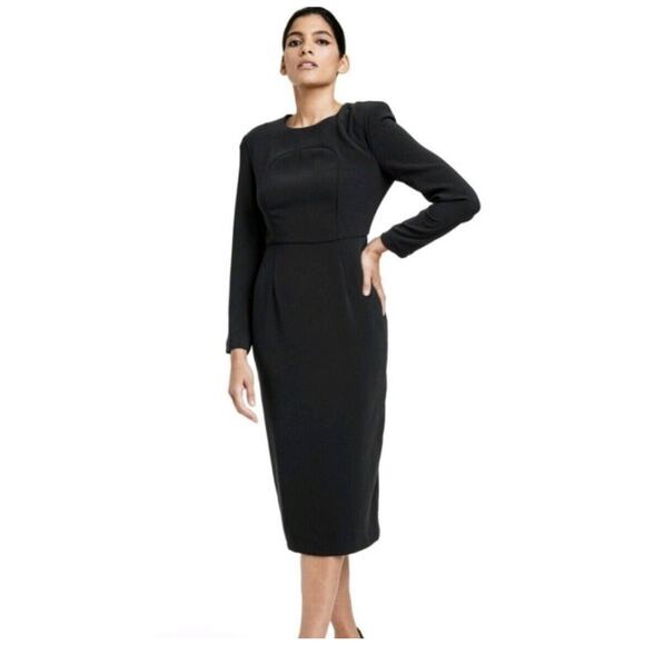 Sergio Hudson x Target Sheath Midi Dress Sz XS Black Stretch Shoulder Pads Slit - Picture 1 of 12